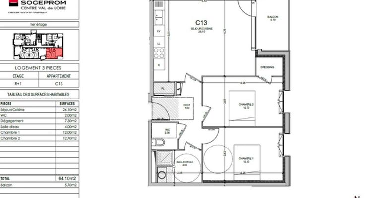 appartement 3 pièces à louer TOURS 37100 64.1 m²