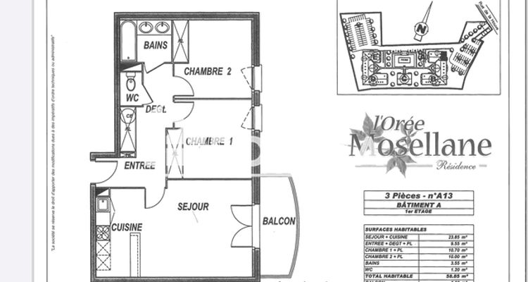 appartement 3 pièces à vendre Creutzwald 57150 58.85 m²