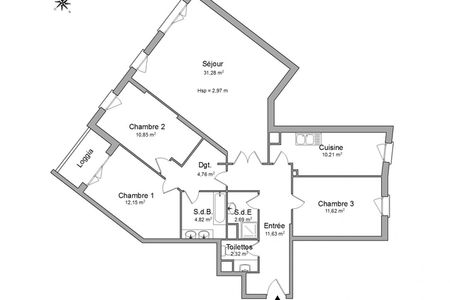 Appartement a louer  - 4 pièce(s) - 102.3 m2 - Surfyn