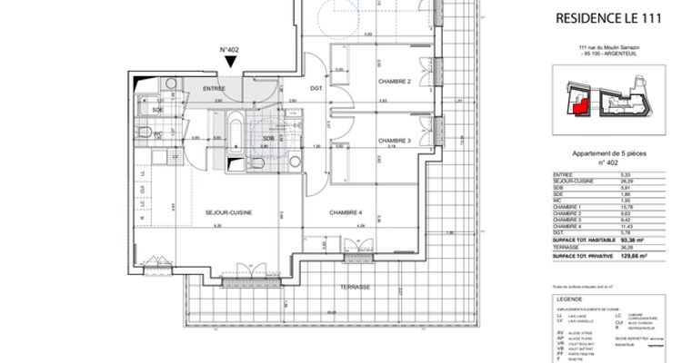 Appartement a louer argenteuil - 4 pièce(s) - 93.4 m2 - Surfyn