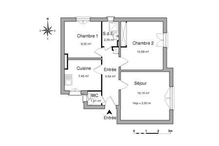 Appartement a louer ermont - 3 pièce(s) - 57.3 m2 - Surfyn