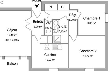 Vue n°2 Appartement 3 pièces T3 F3 à louer - Saint-etienne (42000)