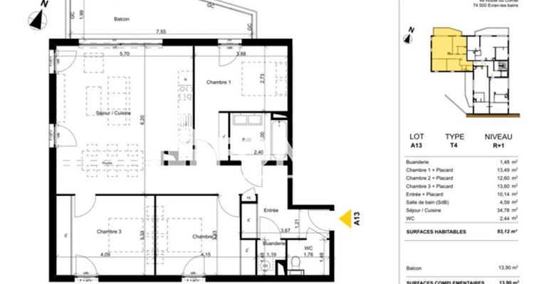 appartement 4 pièces à vendre EVIAN LES BAINS 74500 93.12 m²