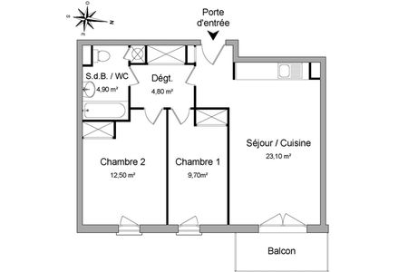 Vue n°3 Appartement 3 pièces T3 F3 à louer - Canteleu (76380)