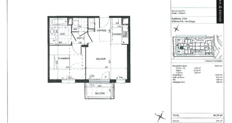 Appartement a louer  - 2 pièce(s) - 41.8 m2 - Surfyn