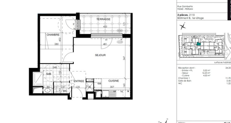 Appartement a louer persan - 2 pièce(s) - 42.6 m2 - Surfyn