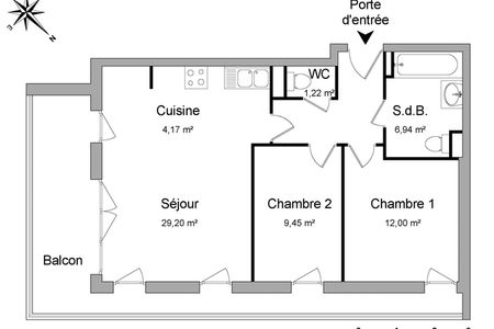 appartement 3 pièces à louer CERGY 95000 63 m²