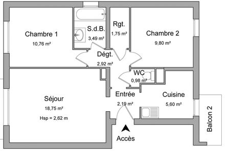 Vue n°2 Appartement 3 pièces T3 F3 à louer - Chateau-renault (37110)