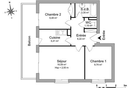 Vue n°3 Appartement 3 pièces T3 F3 à louer - Antibes (06600)