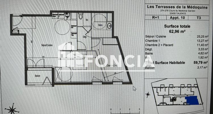 appartement 3 pièces à vendre Talence 33400 59.79 m²