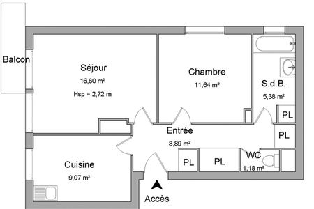Vue n°2 Appartement 2 pièces T2 F2 à louer - Toulouse (31200)