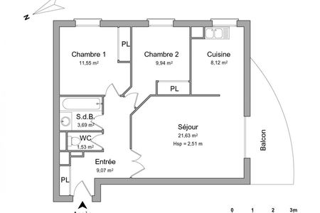 appartement 3 pièces à louer LONS 64140 65.5 m²
