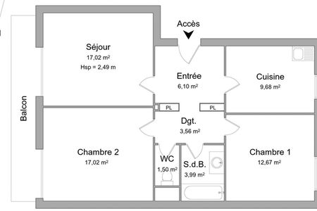 Vue n°2 Appartement 3 pièces T3 F3 à louer - Strasbourg (67100)