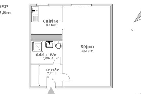Appartement a louer  - 1 pièce(s) - 24.9 m2 - Surfyn