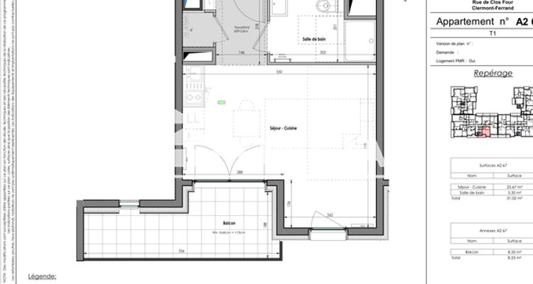 appartement 1 pièce à vendre Clermont-Ferrand 63000 31.02 m²