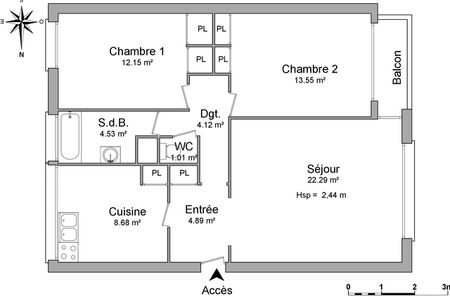 Vue n°2 Appartement 3 pièces T3 F3 à louer - Amiens (80000)